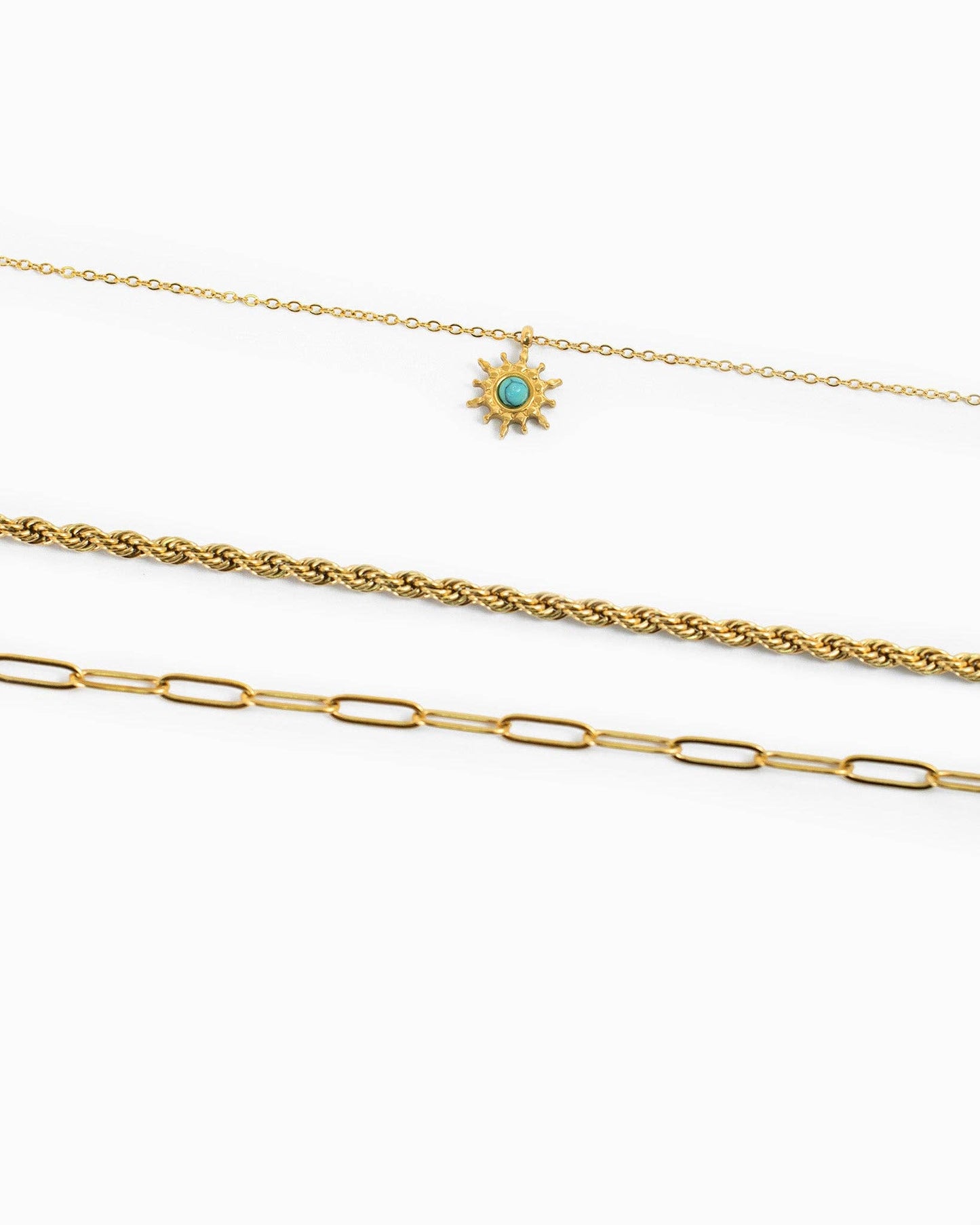 Stainless 3 Layered Turrquoise Starburst Chain Necklace