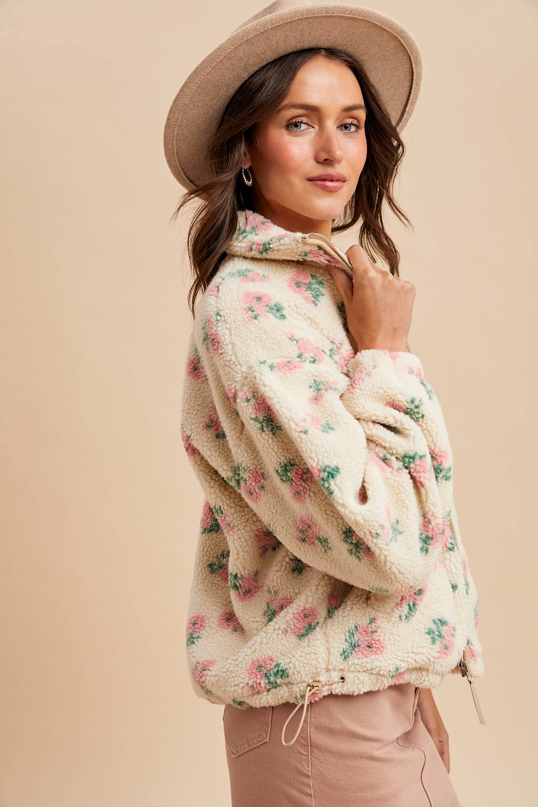 In Loom - FLORAL SHERPA ZIP UP JACKET