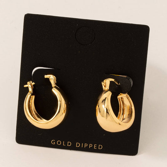 Fame Accessories - Gold Dipped Beveled Latch Hoop Earrings