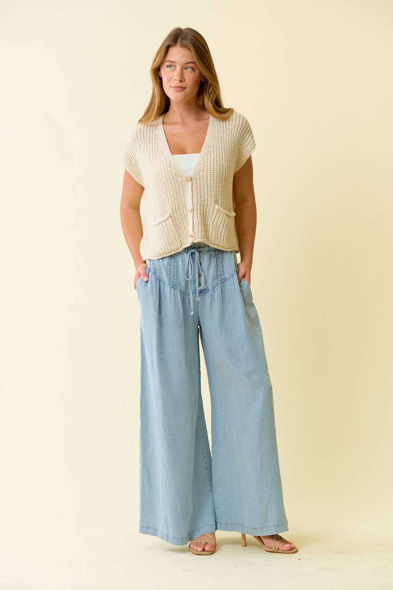 Doe and Rae - CHUNKY STITCH SWEATER W/ PATCH POCKET VEST - 45684T