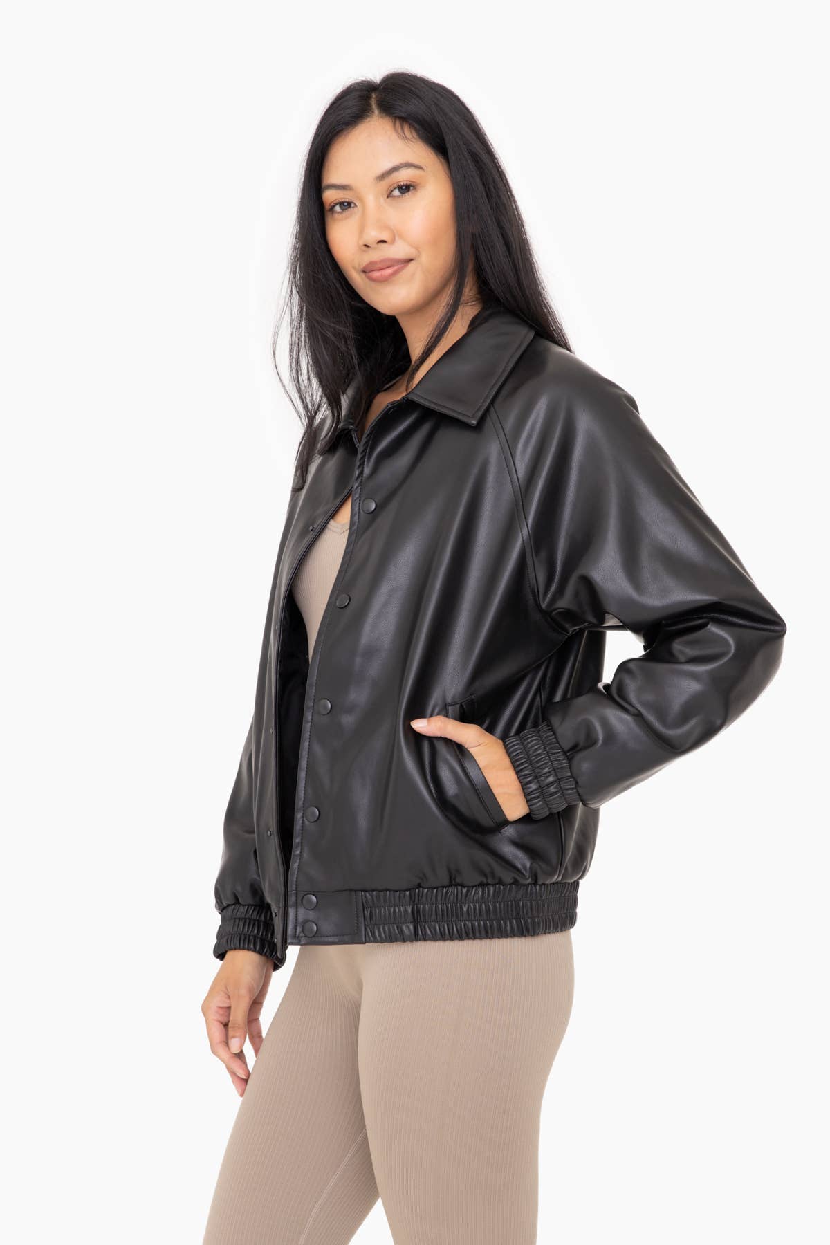 Mono B - Vegan Leather Bomber Jacket