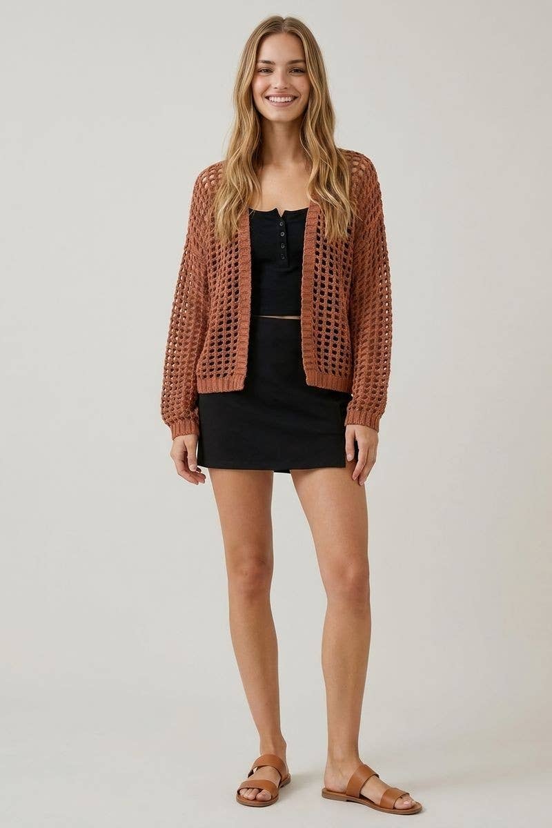Doe and Rae - CROCHET FISHNET CROPPED OPEN CARDIGAN - 10685J