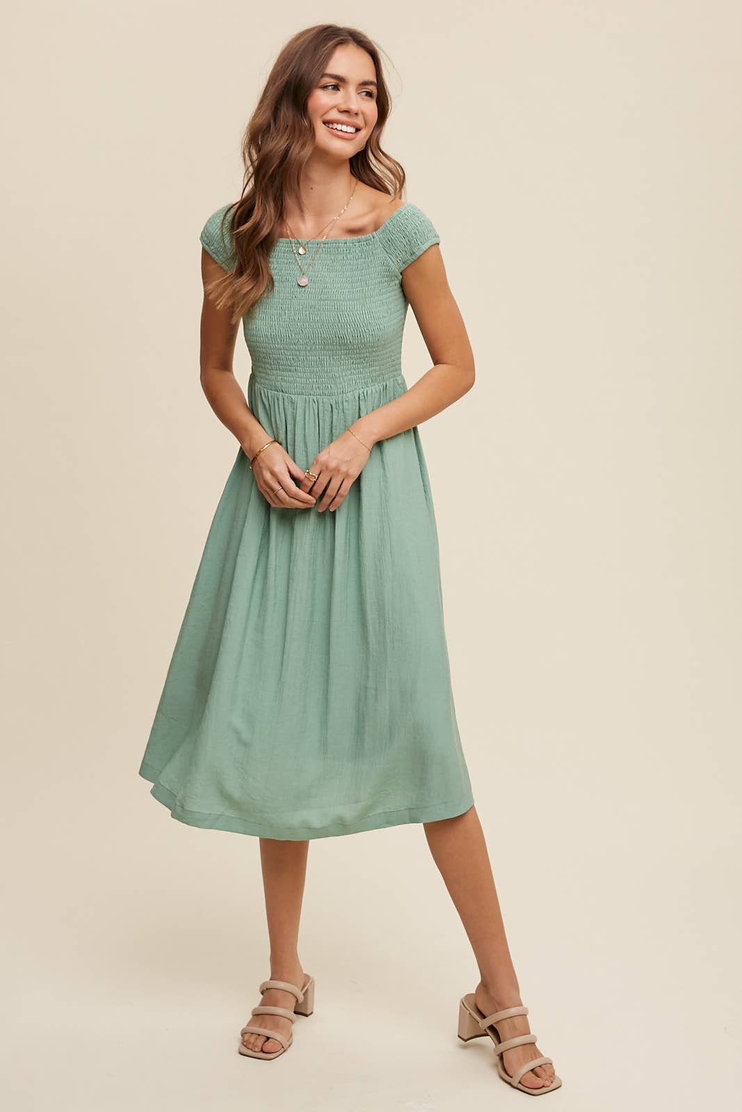 Listicle - Smocked Bodice Cotton Midi Dress