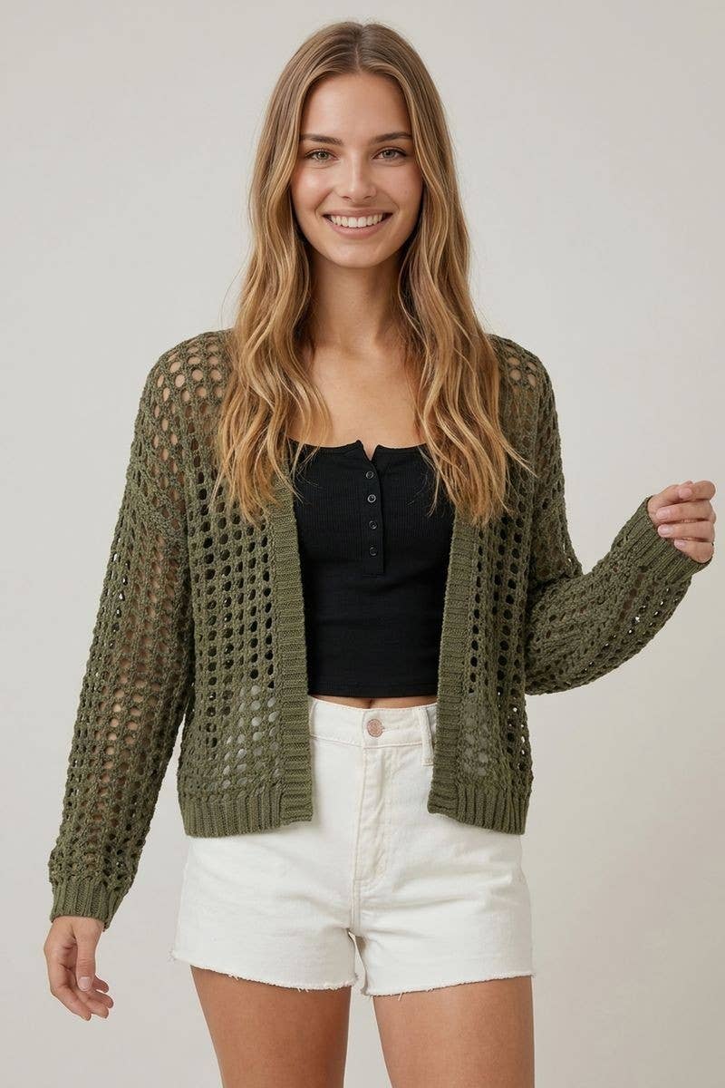 Doe and Rae - CROCHET FISHNET CROPPED OPEN CARDIGAN - 10685J