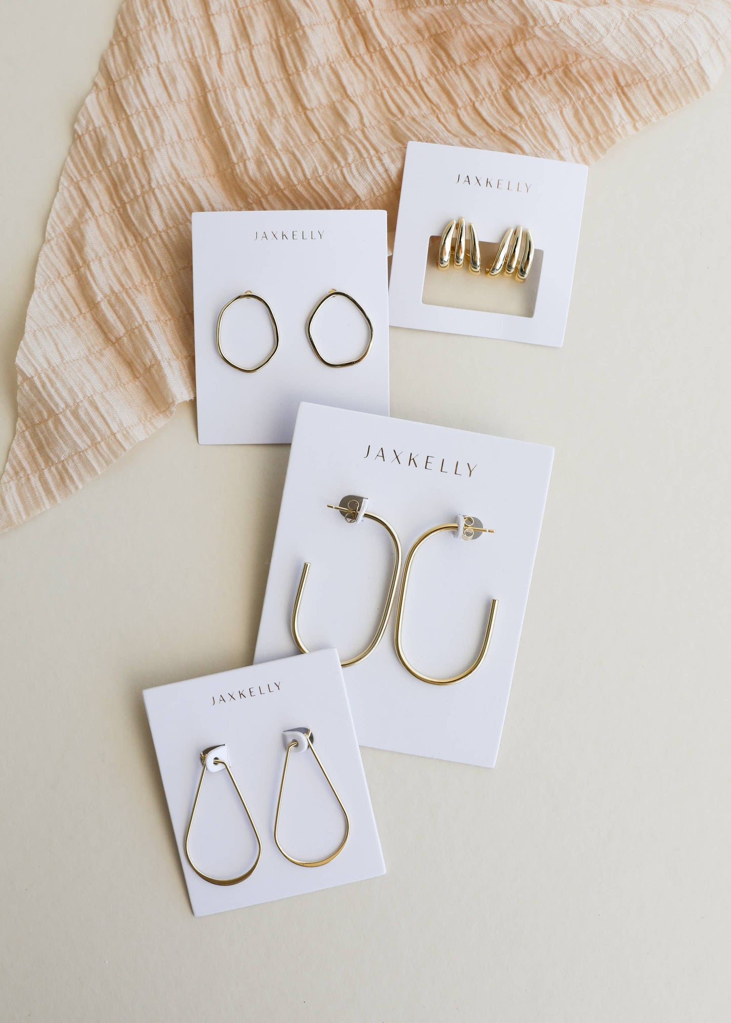 JaxKelly - Gold Three Hoop Huggie - Earring
