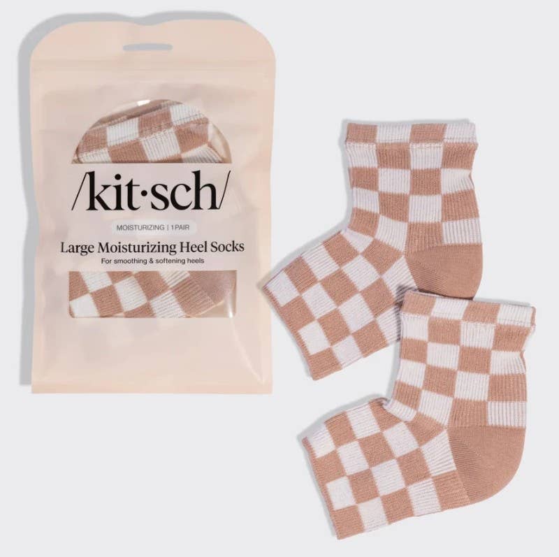 KITSCH - Large Moisturizing Heel Socks - Terracotta Checker