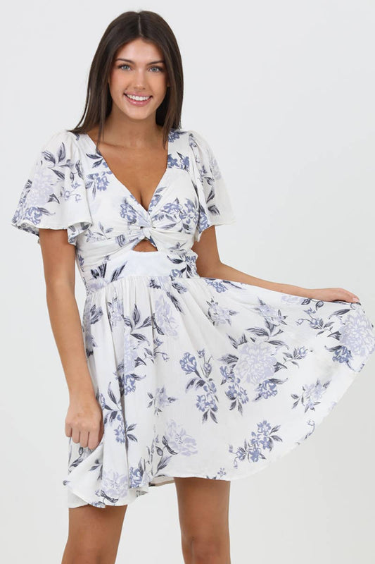 ANGIE -V NECK TWIST FRONT SHORT SLEEVE CUT OUT DRESS
