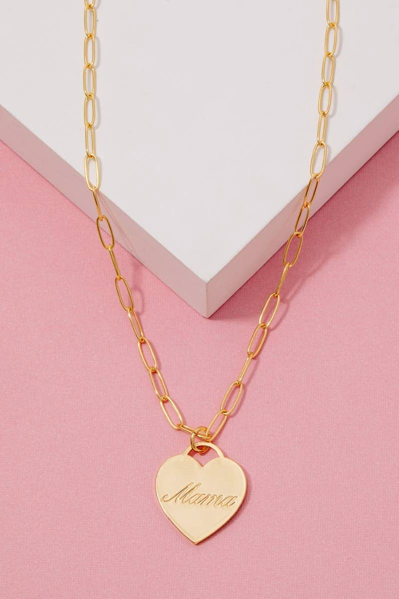 Fame Accessories - Gold Dipped Mama Heart Pendant Necklace