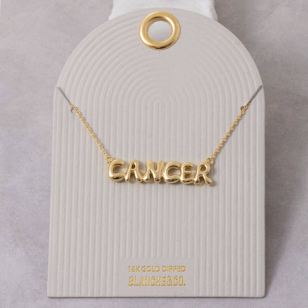 Fame Accessories - Gold Dipped Zodiac Bubble Letter Bar Necklace