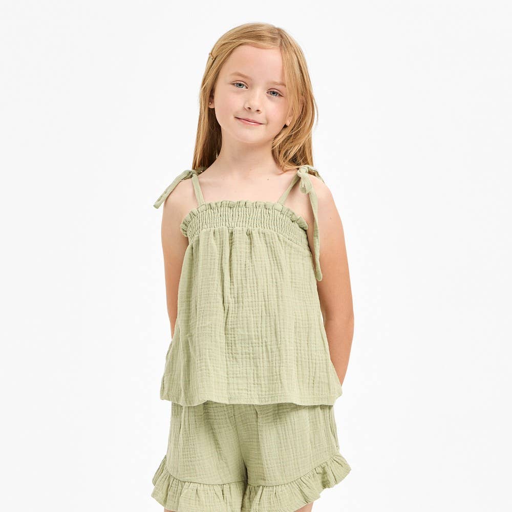 Good Girl - Cotton Gauze Shoulder Tie Cami Top
