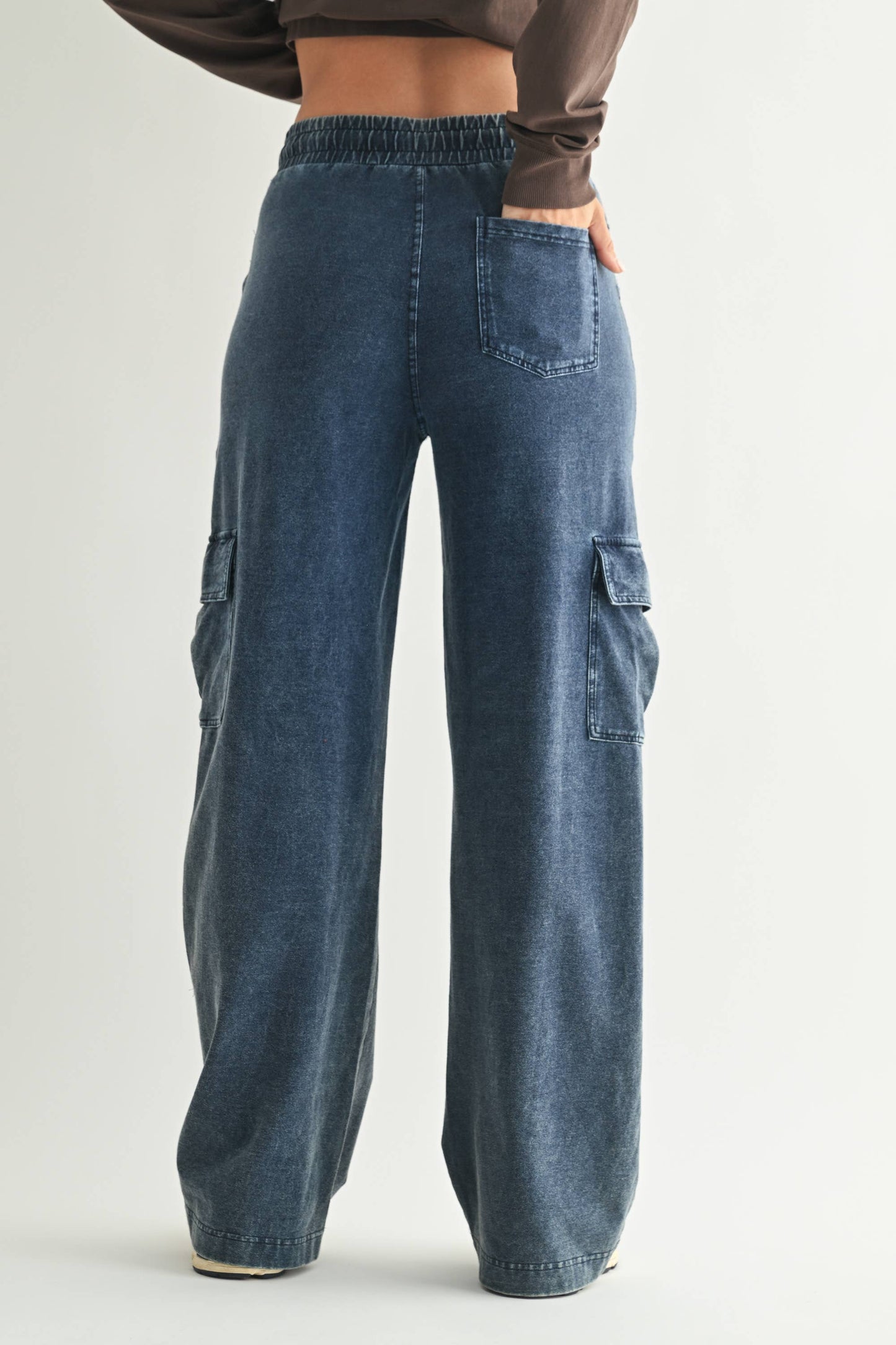 Mono B - Mineral Wash Wide Leg Cotton Cargo Pants
