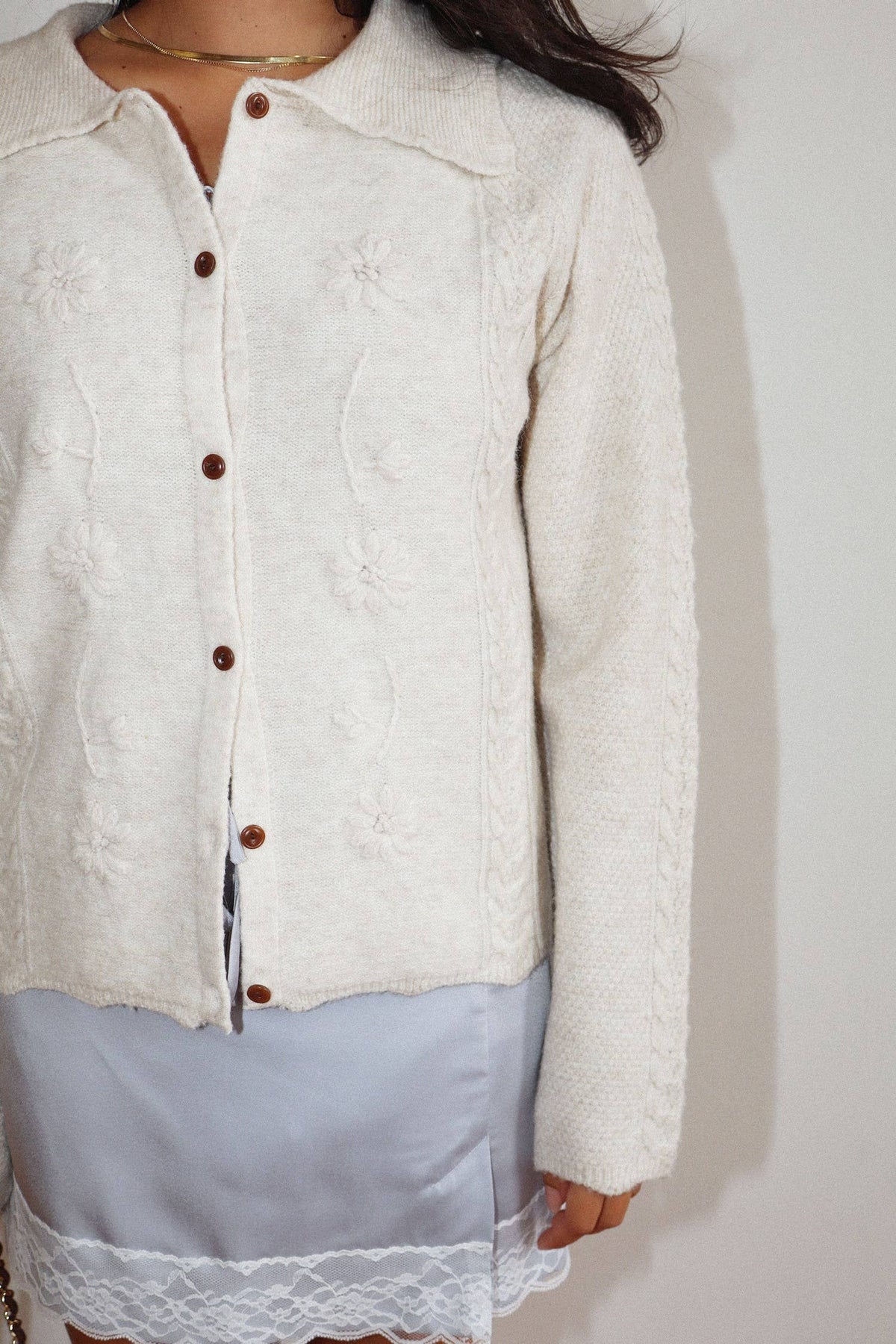 Bailey Rose - Floral Cable Knit Cardigan