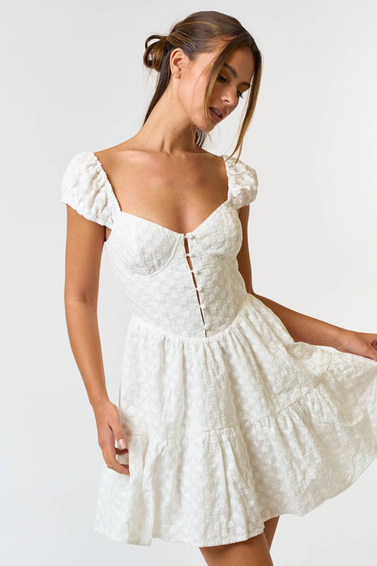 Blue Blush - COTTON EYELET PUFF SLEEVE BABYDOLL DRESS