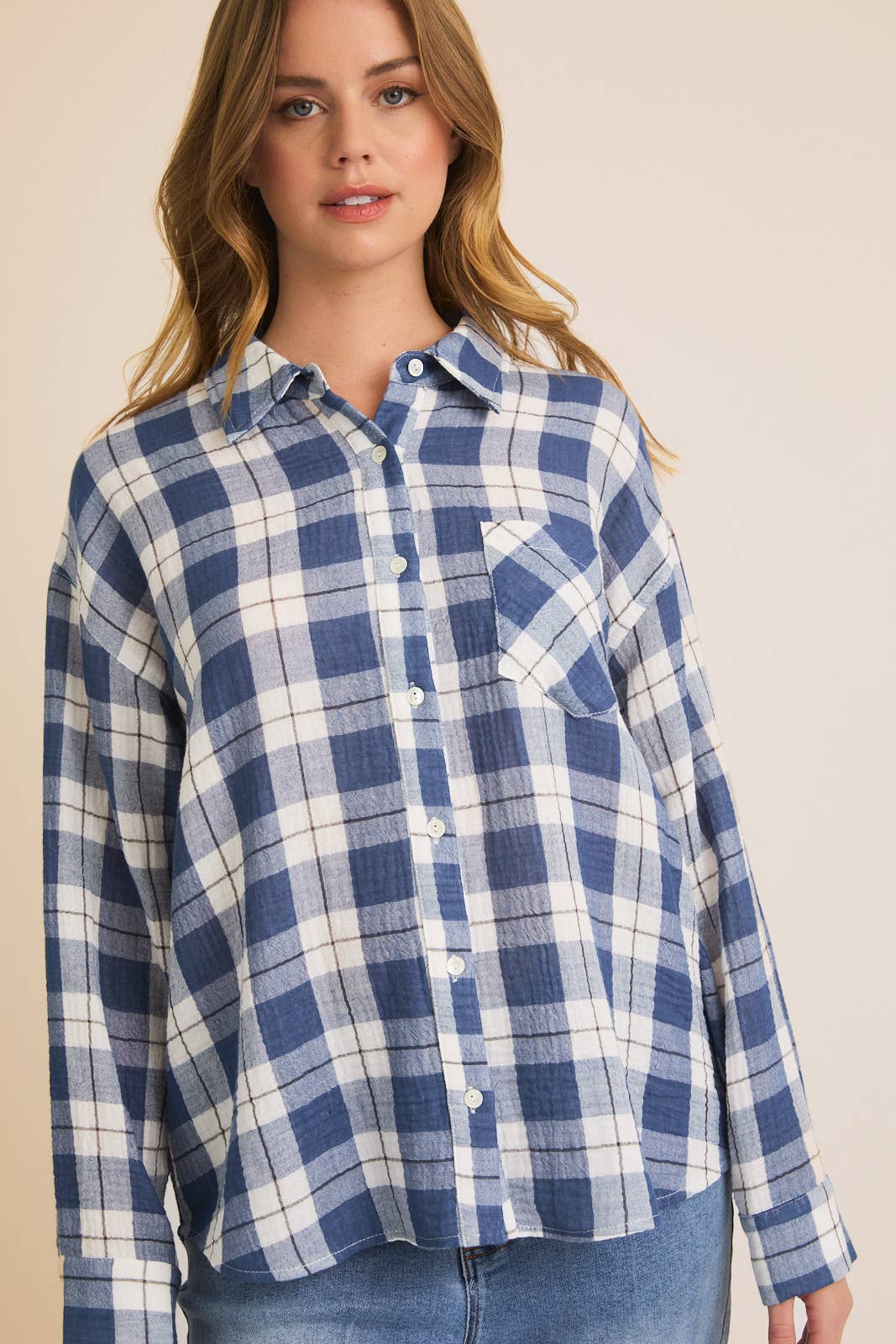GILLI - OVERSIZE DOUBLE GAUZE PLAID SHIRT