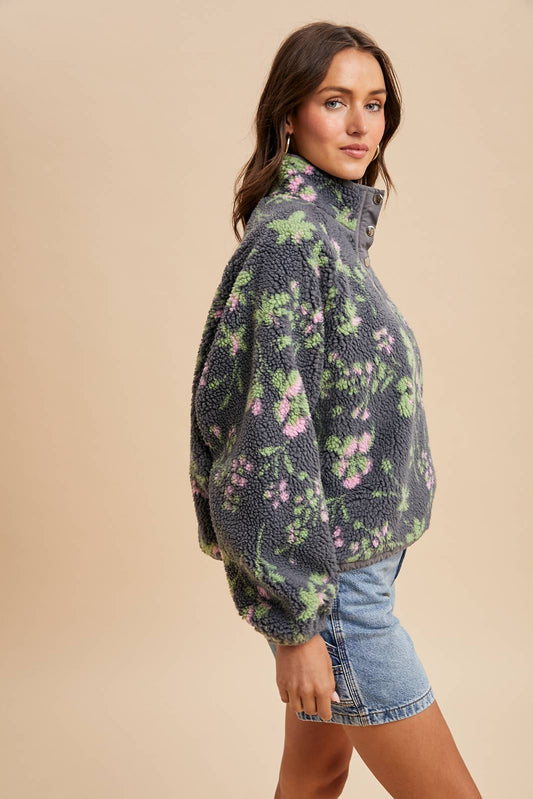 In Loom - FLORAL SHERPA SNAP BUTTON PULLOVER