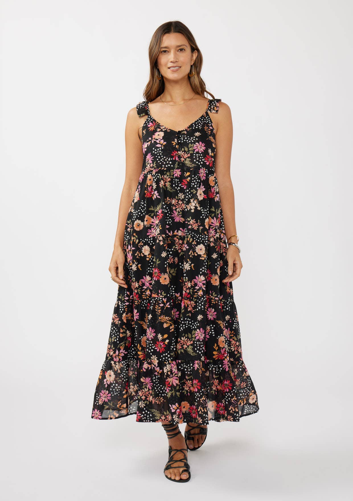 Lovestitch - Ruffle Strap V-Neck Tiered Maxi Dress
