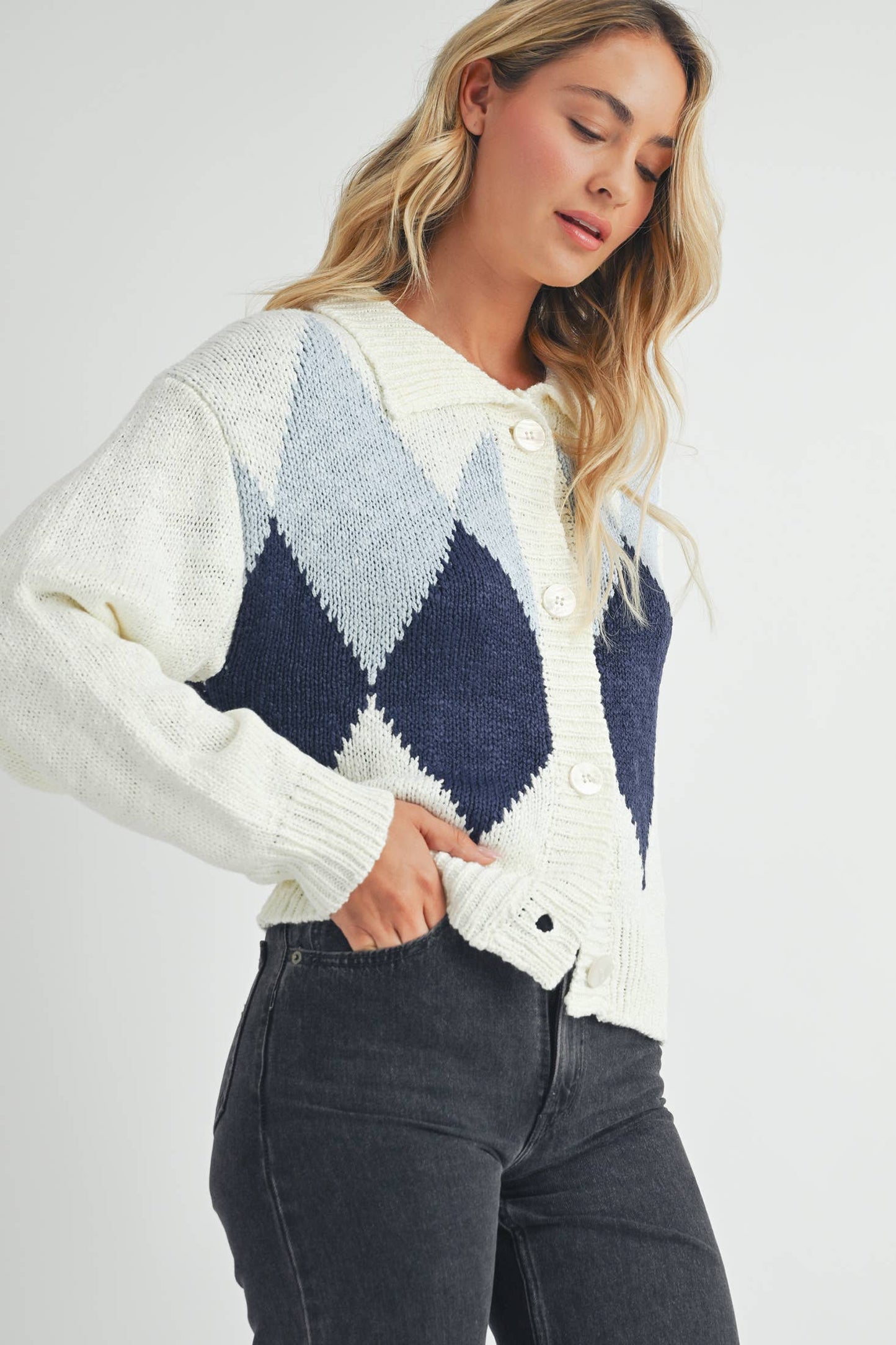 Endless Blu - Argyle Pattern Cardigan.