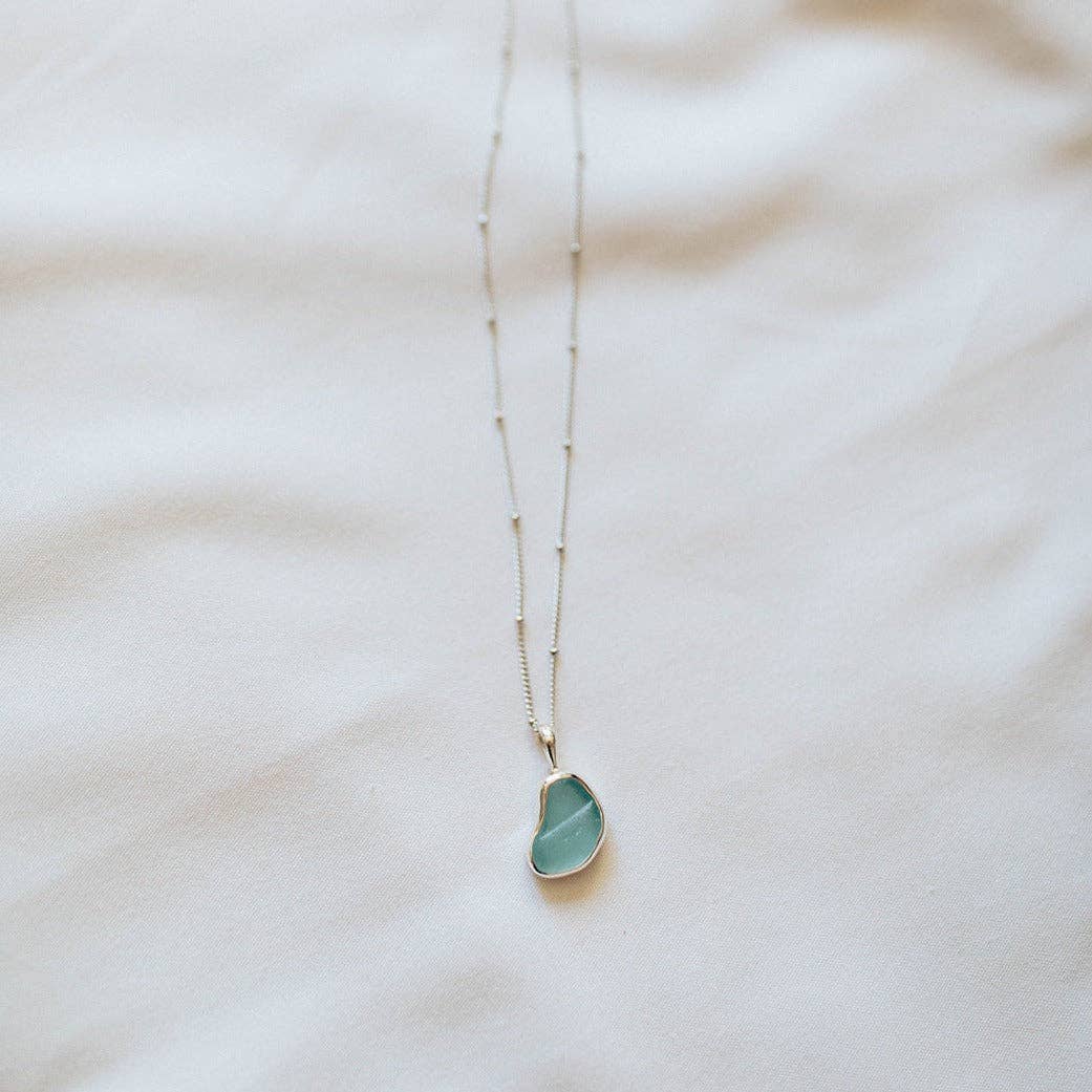 The Salty Gem - Blue Sea Glass Necklace (Handmade)