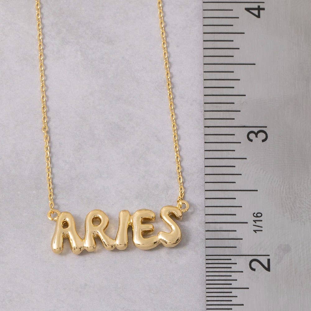 Fame Accessories - Gold Dipped Zodiac Bubble Letter Bar Necklace