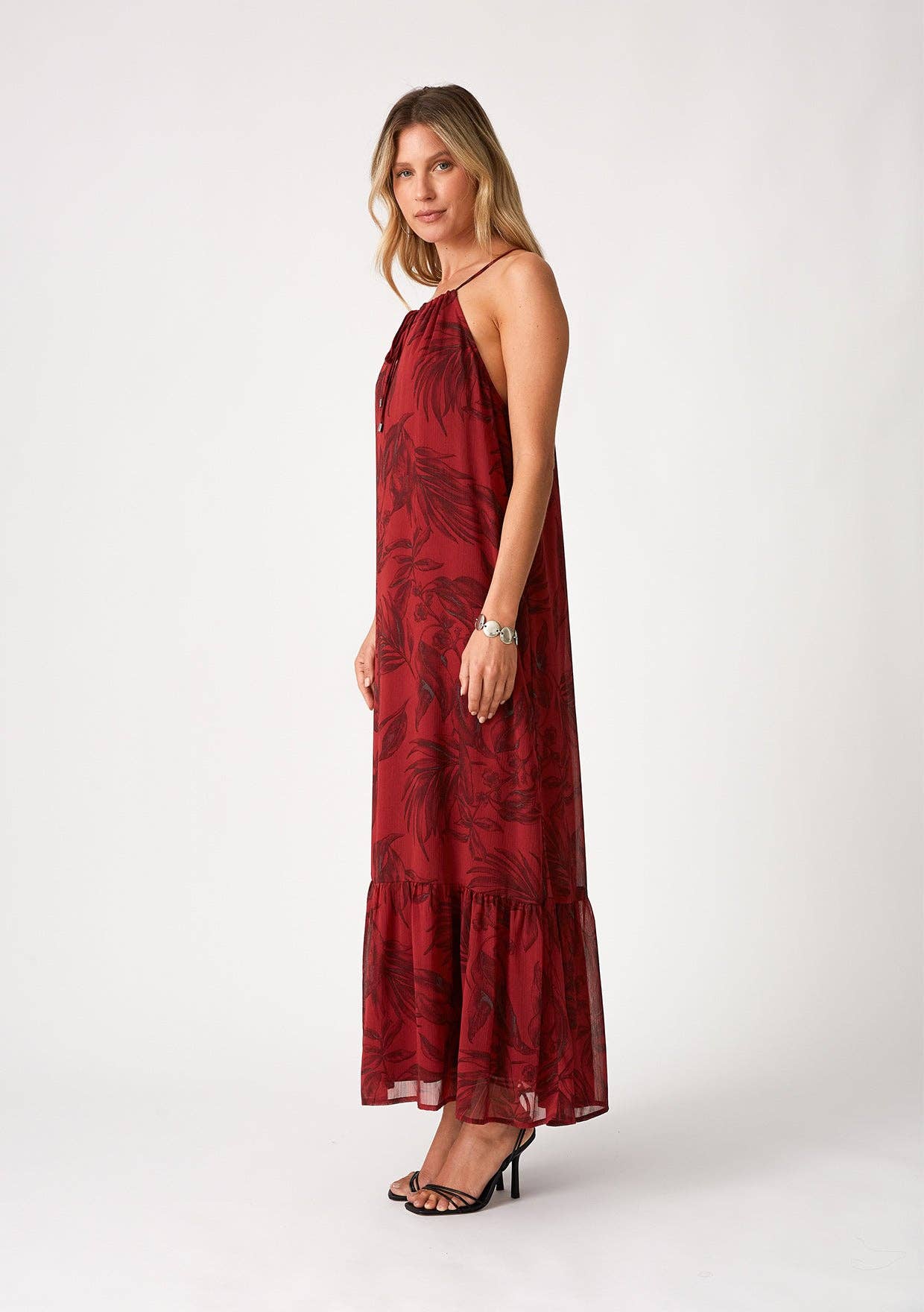 Lovestitch - Flowy Floral Tie Front Halter Maxi Dress