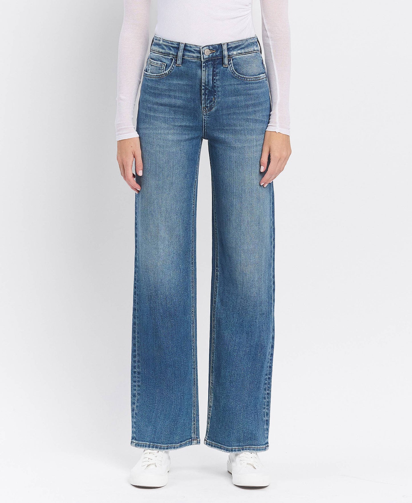 FLYING MONKEY - SUPER HIGH RISE MEDIUM DARK WASH WIDE LEG JEANS