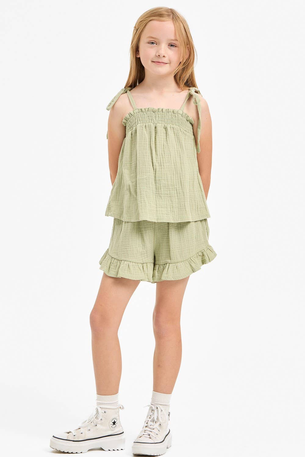 Good Girl - Cotton Gauze Shoulder Tie Cami Top