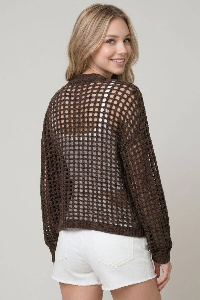 Doe and Rae - CROCHET FISHNET CROPPED OPEN CARDIGAN - 10685J