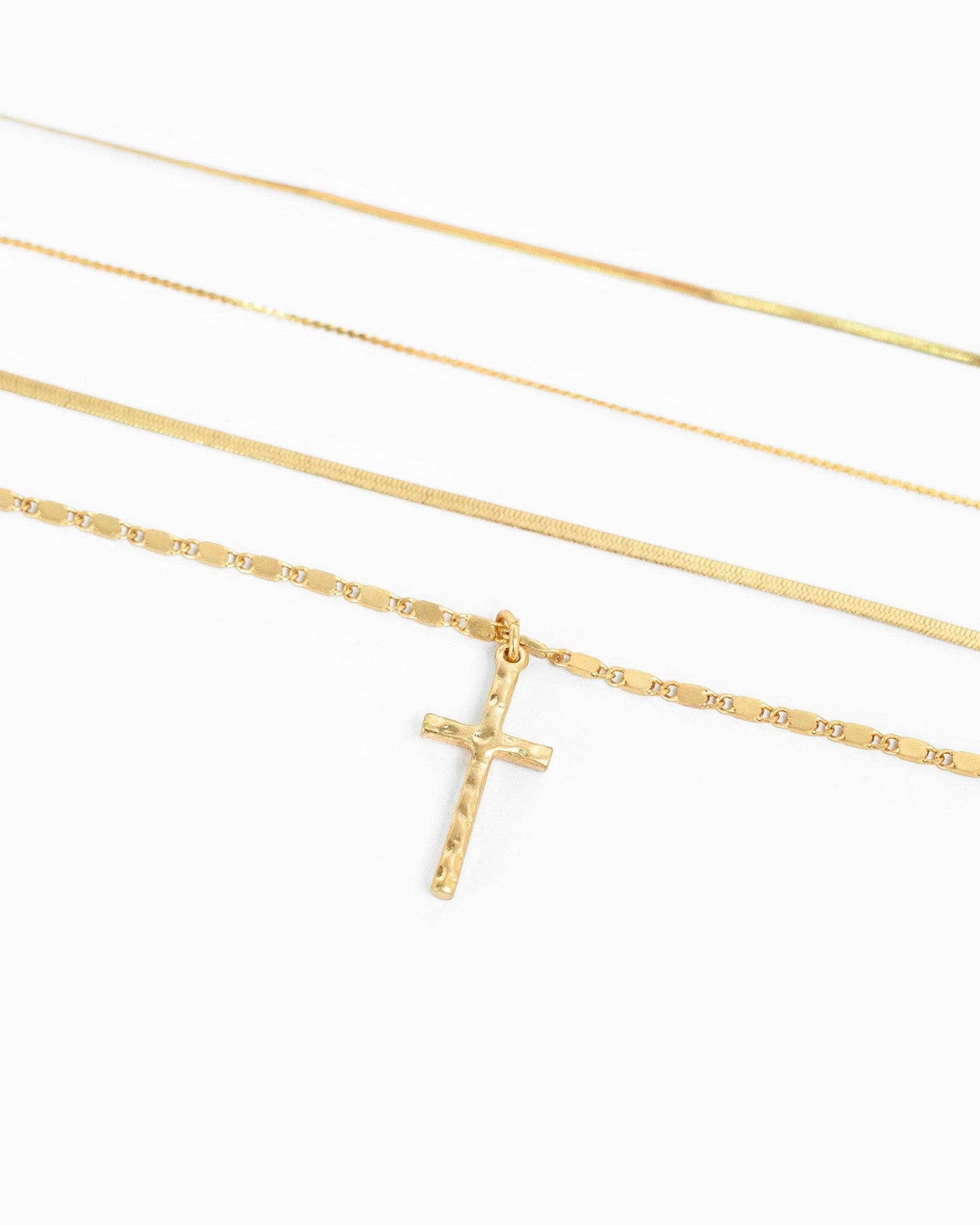4 Layered Snake Chain Cross Necklace