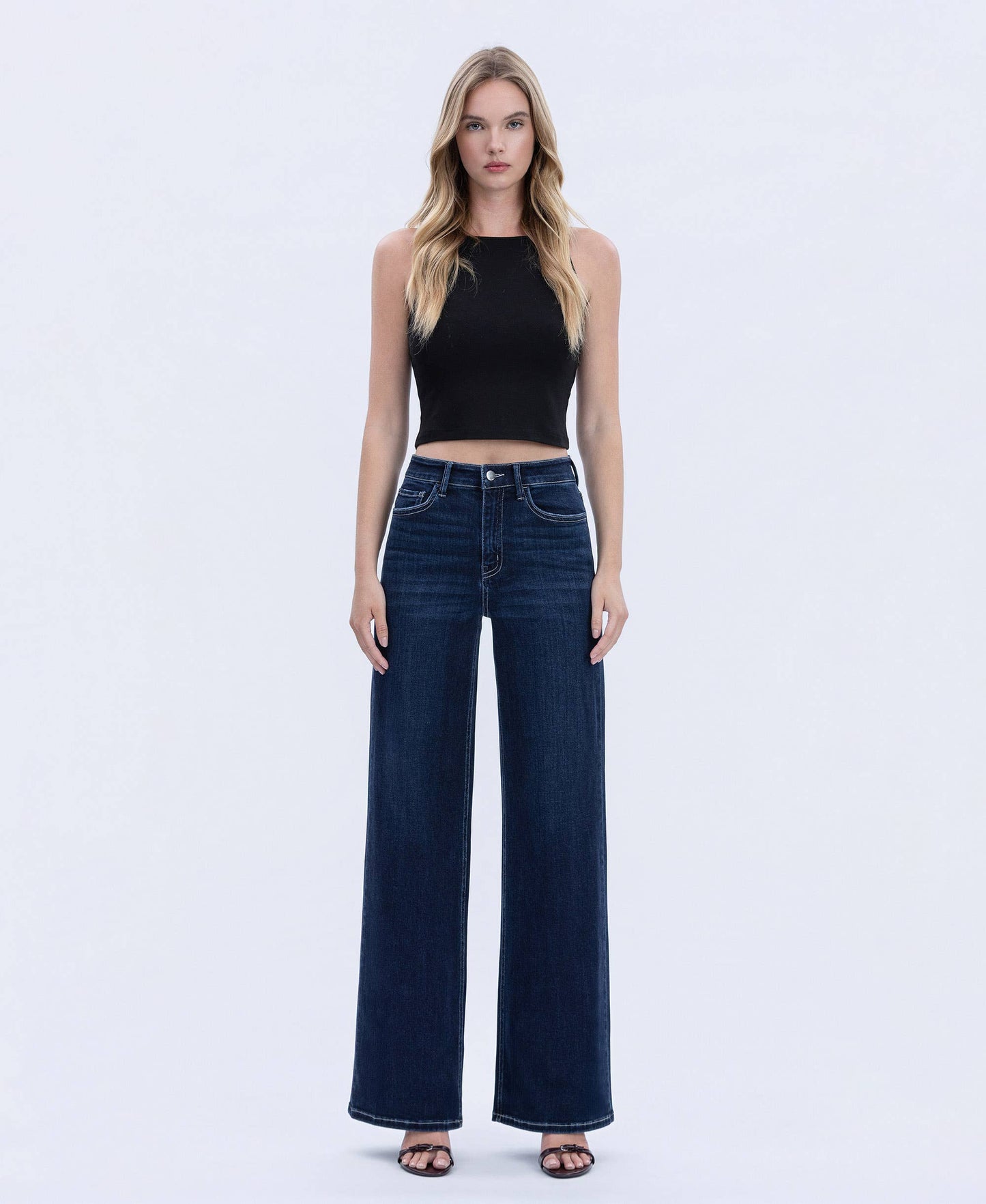 FLYING MONKEY - HIGH RISE DARK WASH FULL LENGTH WIDE JEANS