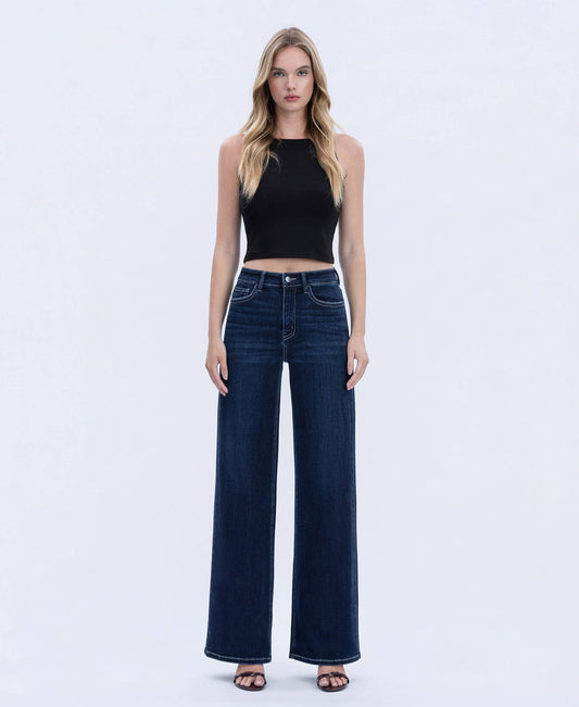 FLYING MONKEY - HIGH RISE DARK WASH FULL LENGTH WIDE JEANS