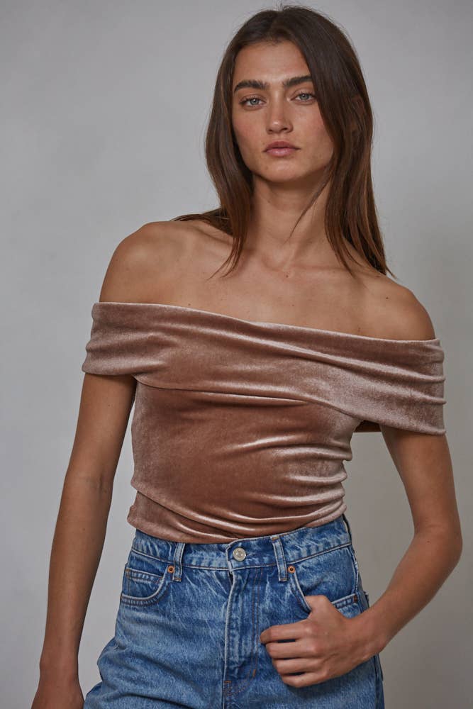 By Together Woven Polyester Spandex Velvet Foldover Bodysuit