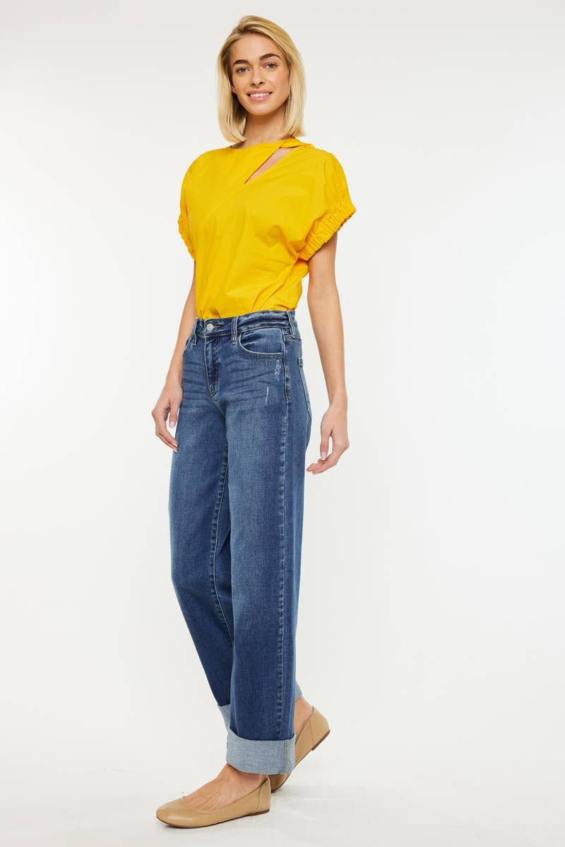 Kan Can USA HIGH RISE SLIM STRAIGHT/WIDE JEANS
