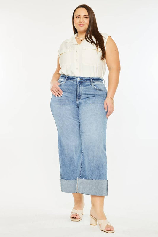 Kan Can USA - PLUS HIGH RISE CROP WIDE LEG JEANS