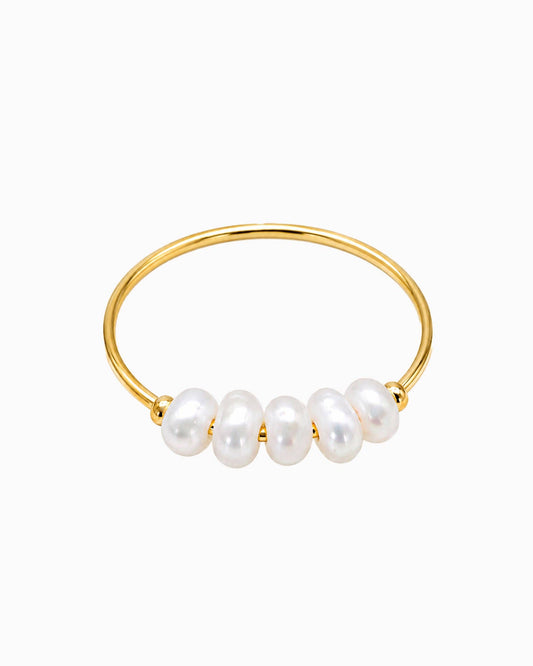 Anti Anxiety Pearl Spinner Stainless Steel Ring