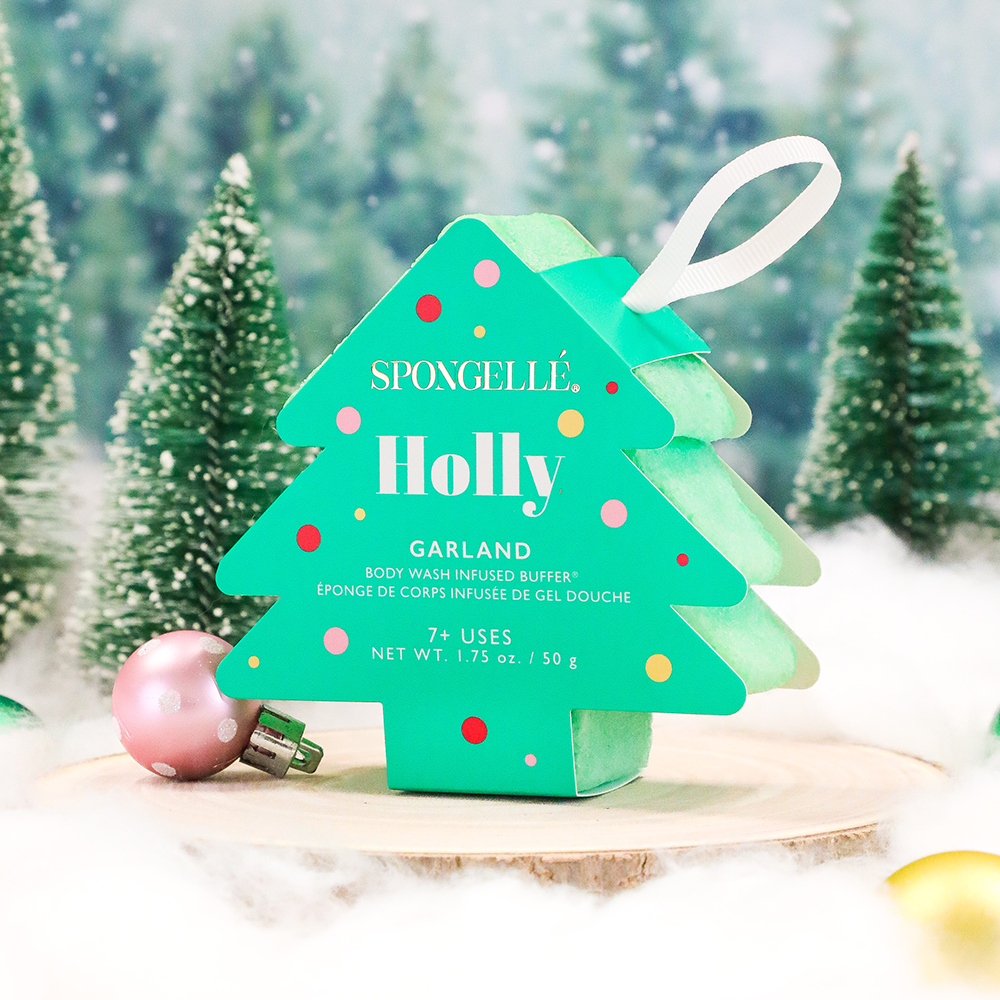 Spongellé | Christmas 2025 | Stocking Stuffers | Gifts - Holly - Garland Holiday Tree Buffer Christmas Stocking Gift