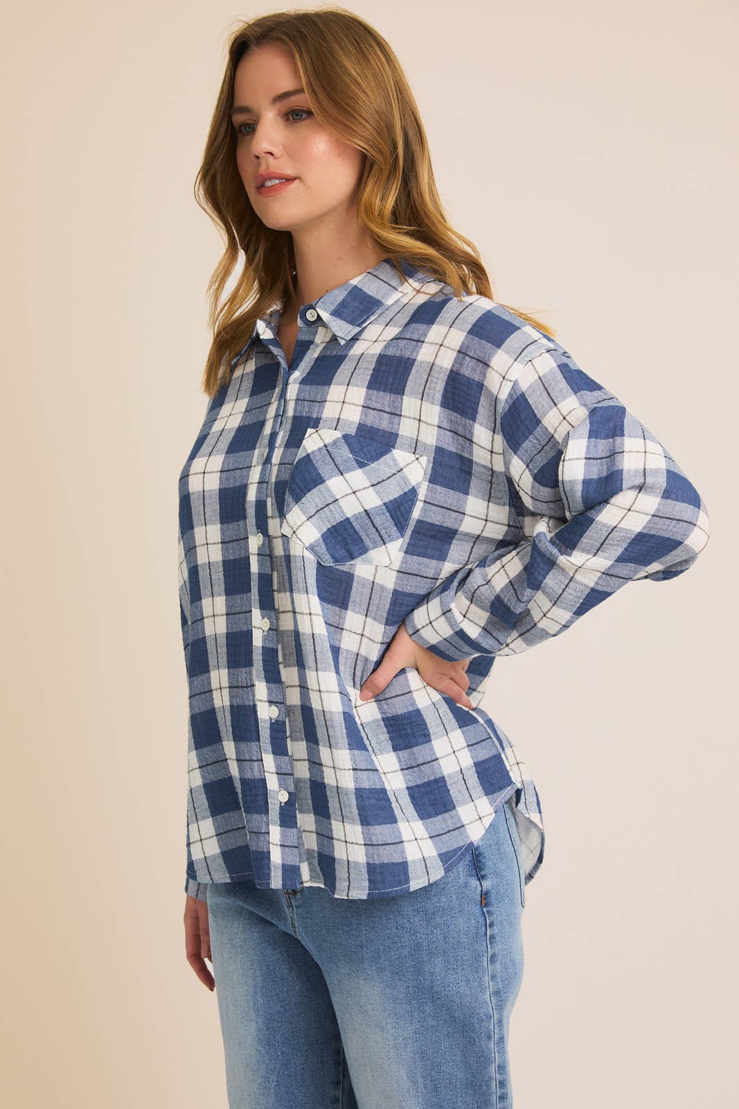 GILLI - OVERSIZE DOUBLE GAUZE PLAID SHIRT