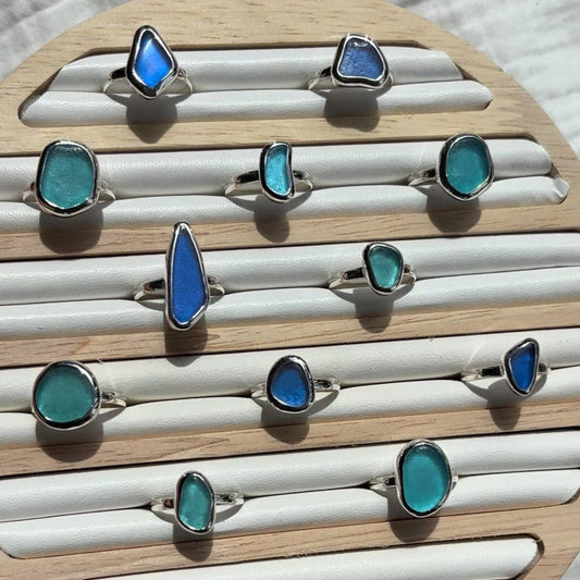 The Salty Gem - Blue Sea Glass Ring (Handmade)