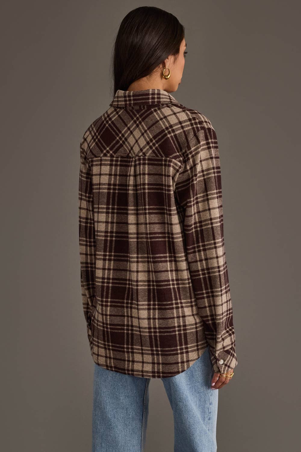 Panache Apparel Co. - Chocolate Brown & Tan Plaid Button Up