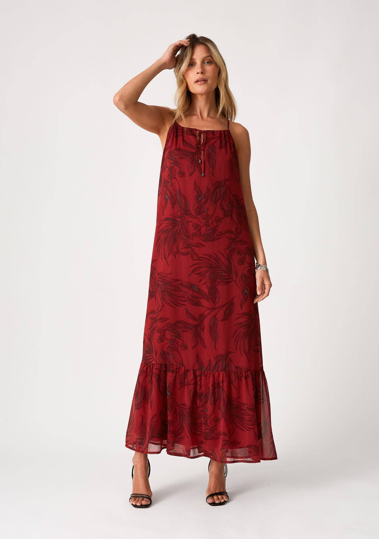 Lovestitch - Flowy Floral Tie Front Halter Maxi Dress