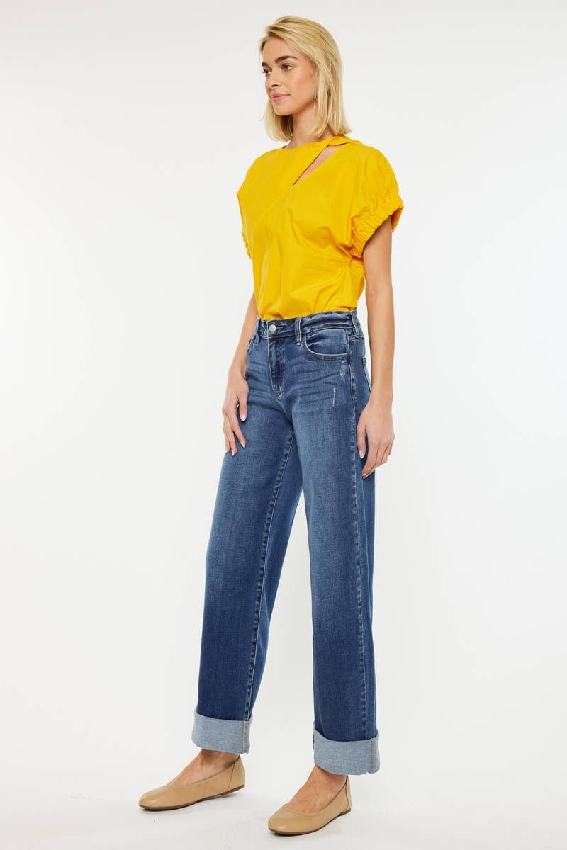 Kan Can USA HIGH RISE SLIM STRAIGHT/WIDE JEANS