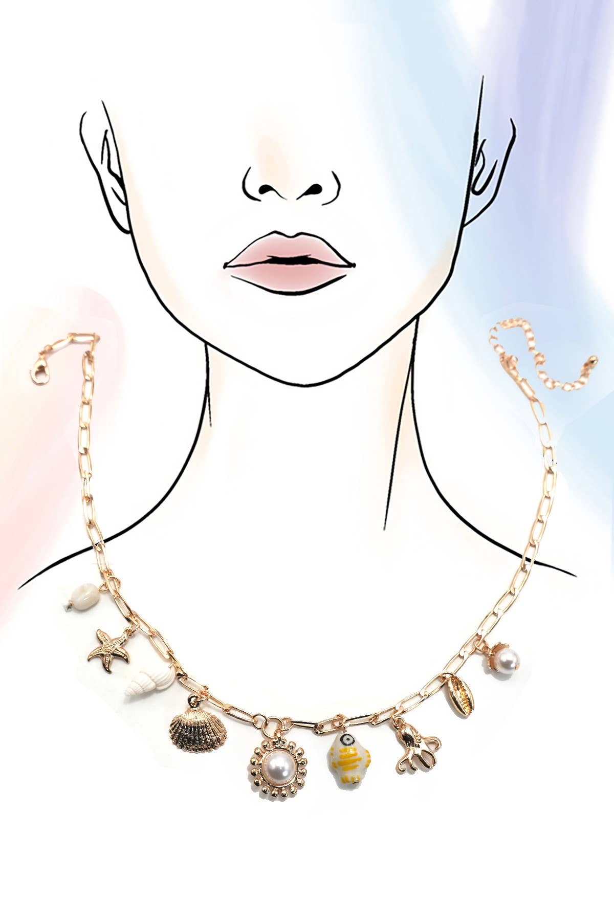 JOSSLYN by wall to wall - CHARM NECKLACE-FISHERMAN TOILE FISH SEA LIFE