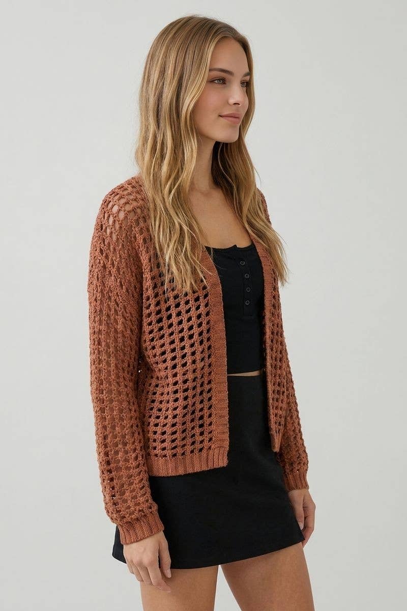 Doe and Rae - CROCHET FISHNET CROPPED OPEN CARDIGAN - 10685J