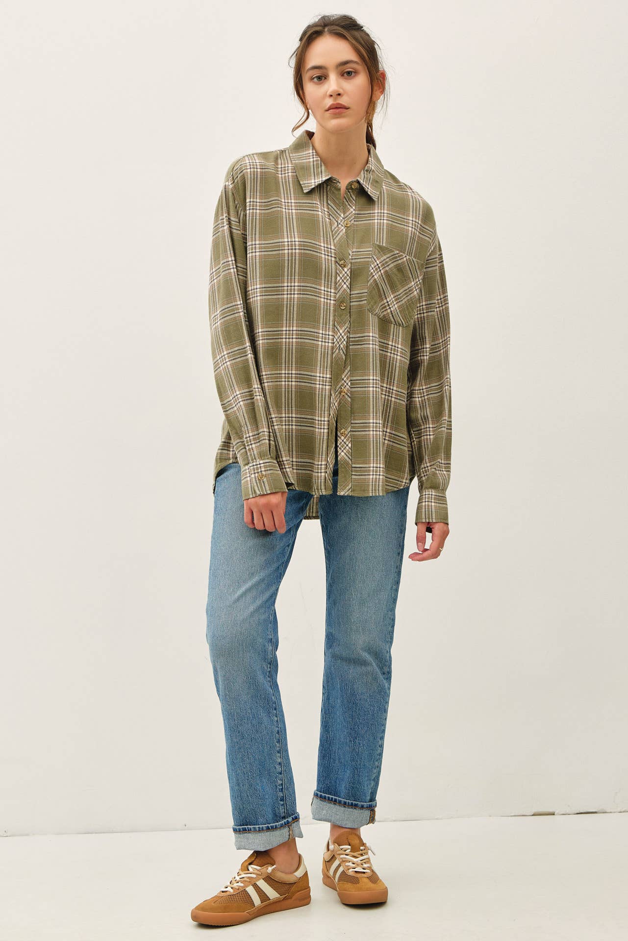 Be Cool - OLIVE PLAID FLANNEL SHIRT