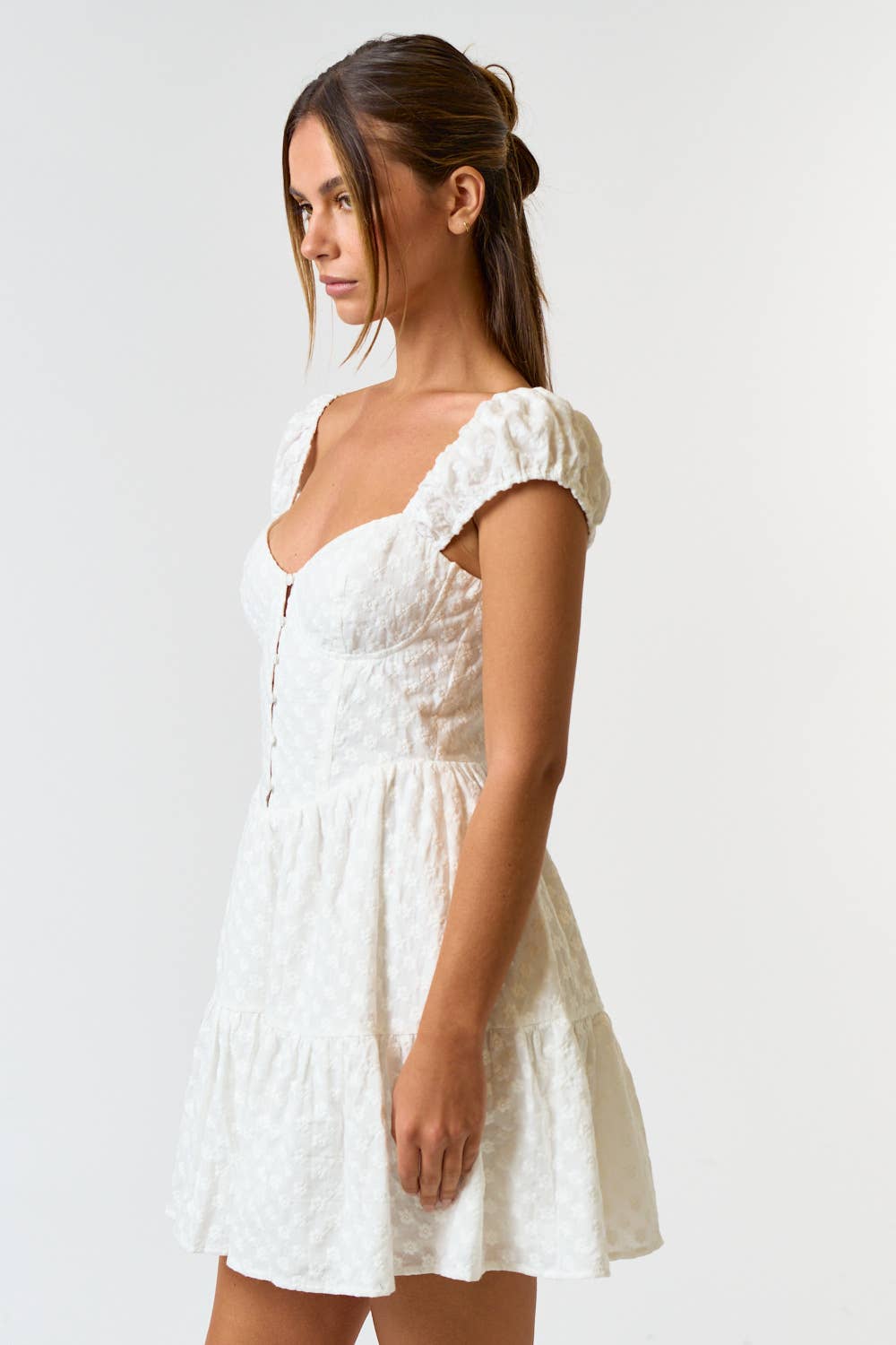 Blue Blush - COTTON EYELET PUFF SLEEVE BABYDOLL DRESS
