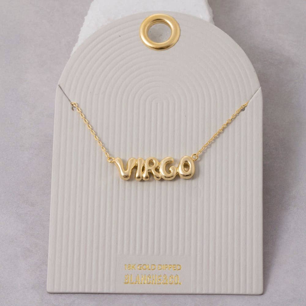 Fame Accessories - Gold Dipped Zodiac Bubble Letter Bar Necklace