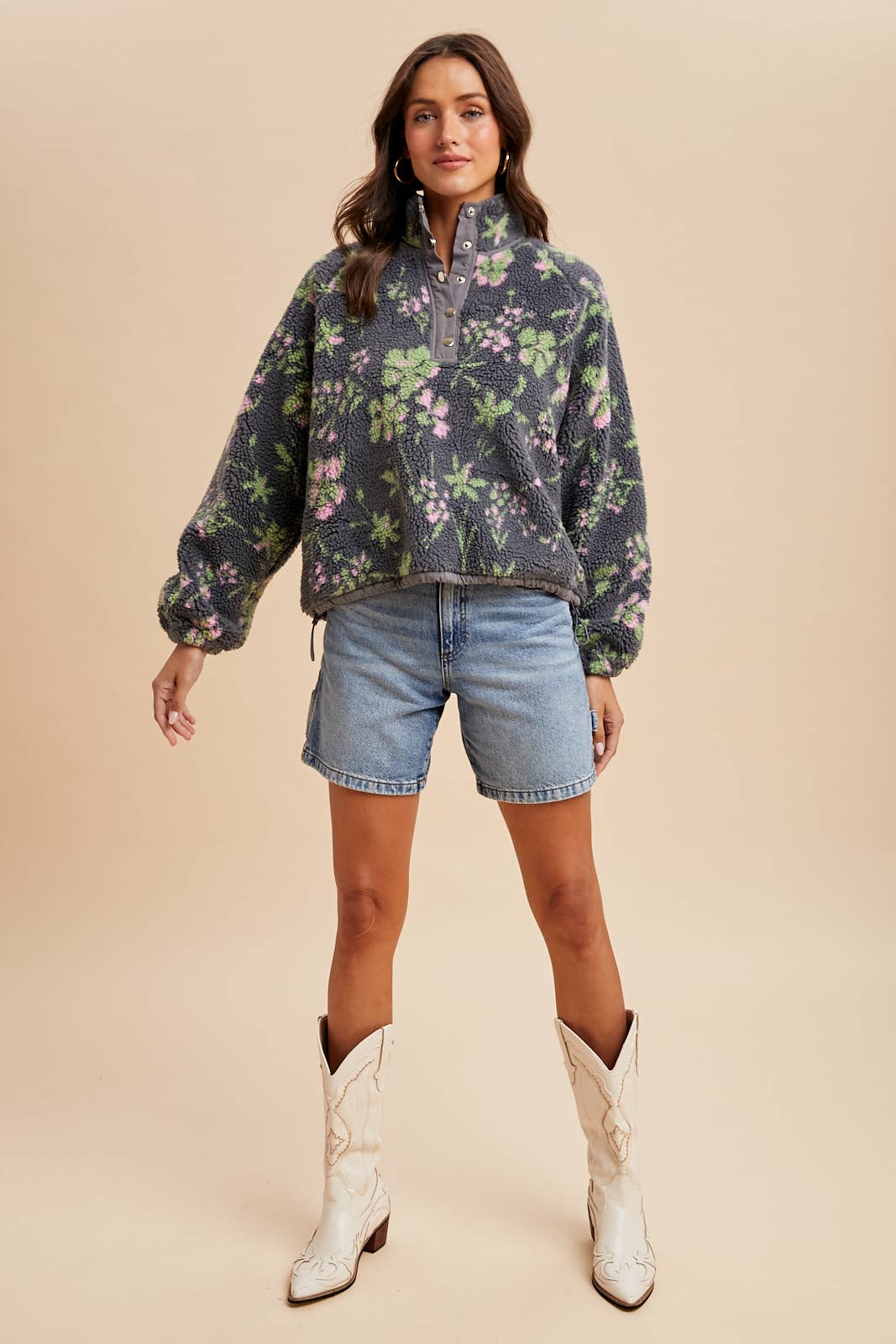 In Loom - FLORAL SHERPA SNAP BUTTON PULLOVER