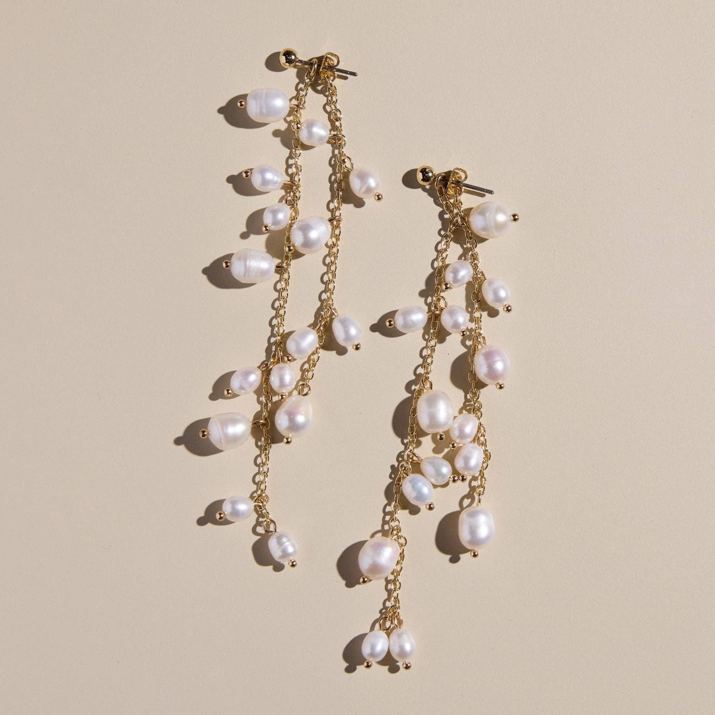 Nickel and Suede - Pearl Cascade Drop Stud earrings