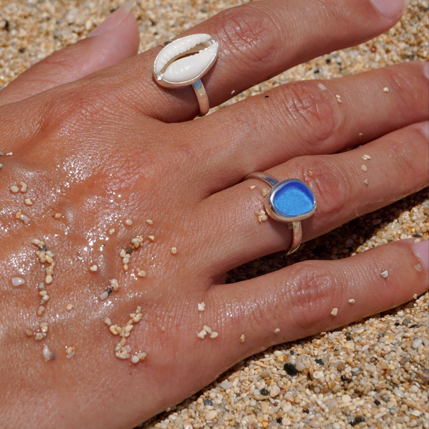 The Salty Gem - Blue Sea Glass Ring (Handmade)