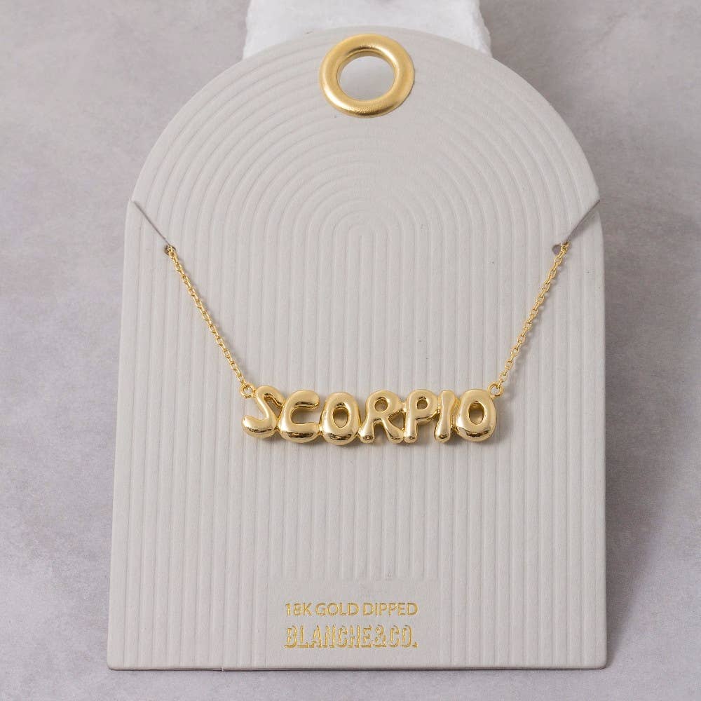 Fame Accessories - Gold Dipped Zodiac Bubble Letter Bar Necklace