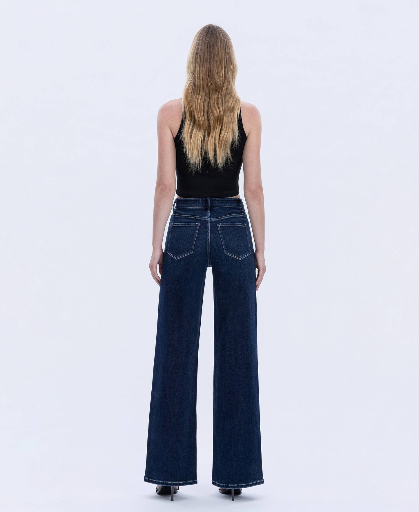 FLYING MONKEY - HIGH RISE DARK WASH FULL LENGTH WIDE JEANS